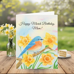 Carte Joyeux Mars Anniversaire Maman Oiseau Bleu 