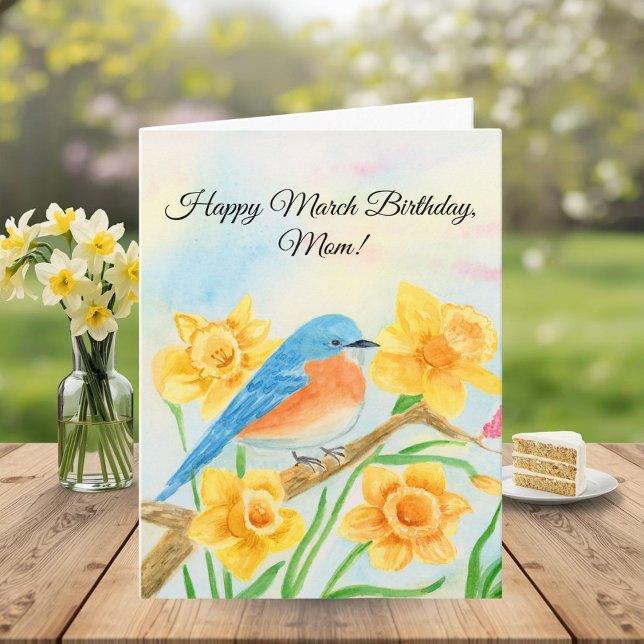 Carte Joyeux Mars Anniversaire Maman Oiseau Bleu  (Créateur téléchargé)