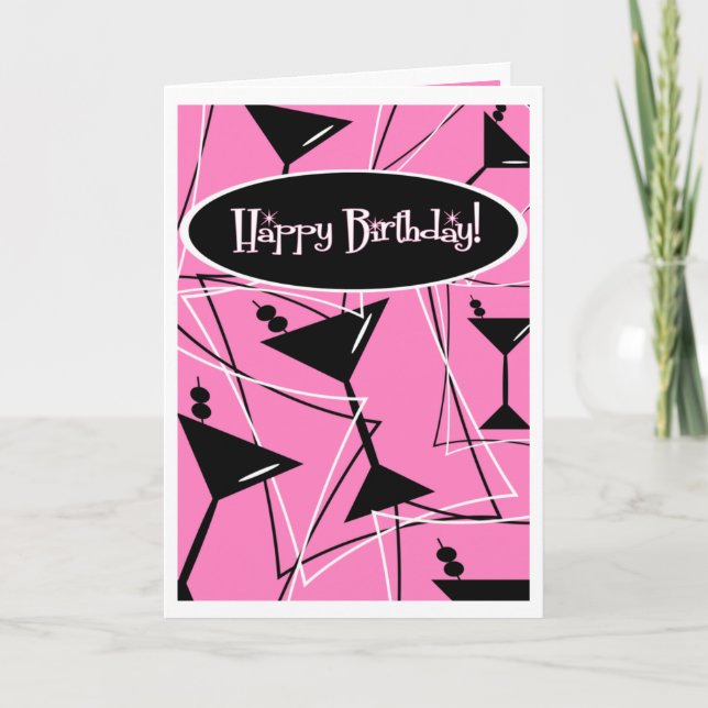 Carte Joyeux Martini Anniversaire En Rose (Devant)