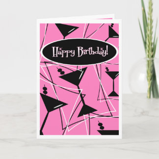 Carte Joyeux Martini Anniversaire En Rose