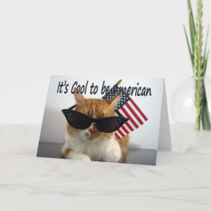 Carte Joyeux Memorial Day - Chat Cool avec Drapeau