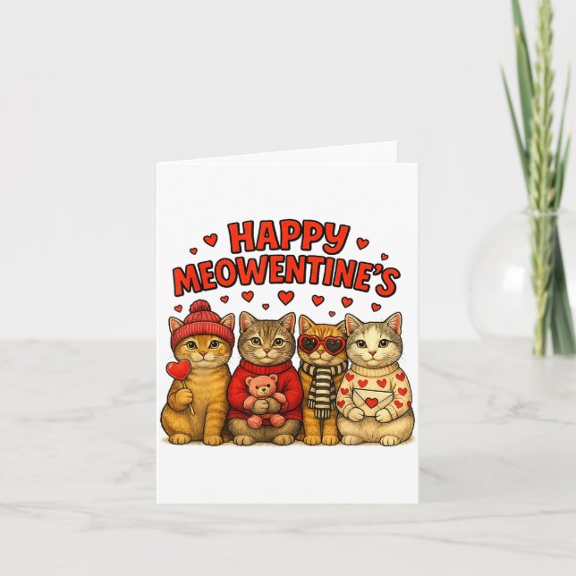 Carte Joyeux Meowentines Mignons Saint Valentin Chats Am (Devant)