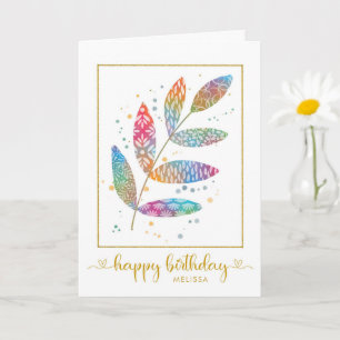 Carte Joyeux Motif d'aquarelle d'anniversaire Feuilles