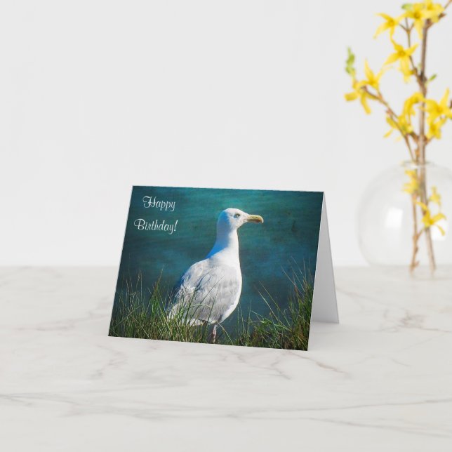Carte Joyeux mouette d'anniversaire (Fleur jaune)