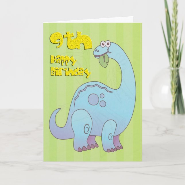 Carte Joyeux Neuvième anniversaire Dinosaure Bleu (Devant)