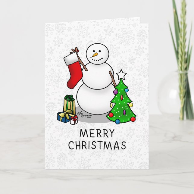 Carte Joyeux Noël 2 Arbre Stocker Snowman (Devant)