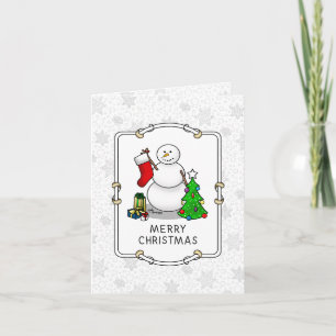 Carte Joyeux Noël 2 Arbre Stocker Snowman