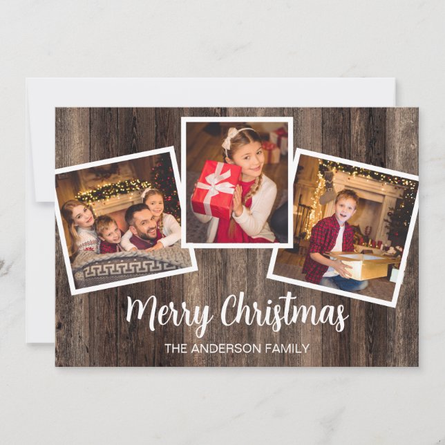 Carte Joyeux Noël 3 Photo Bois Rustique (Devant)