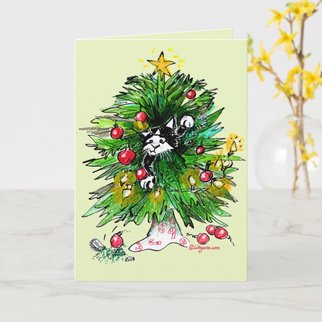 Carte Joyeux Noël à l'herbe à chat !   (Fleur jaune)