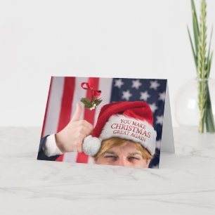 Carte Joyeux Noël à tous Trump en chapeau de Père Noël