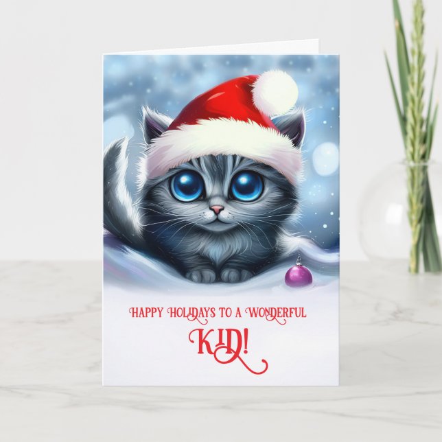 Carte Joyeux Noël à un Super Enfant Chat Mignon (Devant)