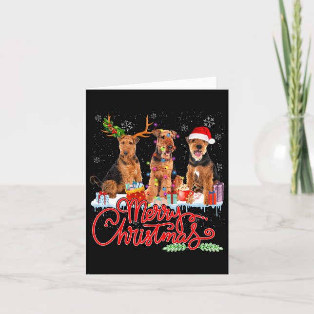 Carte Joyeux Noël Airedale Terrier Père Noël Reindeer Li (Devant)