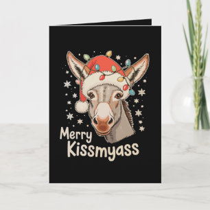 Carte Joyeux Noël Âne Chapeau de Père Noël Lumières de N