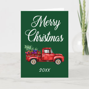 Carte Joyeux Noël Année Vintage Camion Rouge Cadeaux