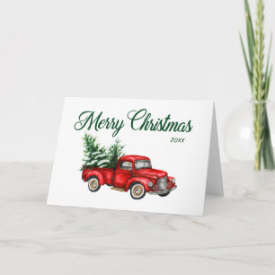 Carte Joyeux Noël Aquarelle Camion Vintage Année de remp