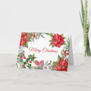 Carte Joyeux Noël Aquarelle Poinsettia Fleurs