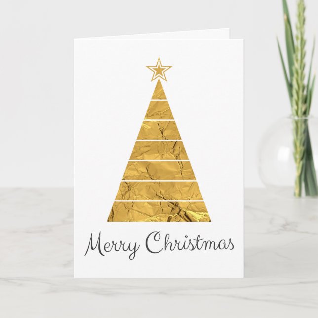 Carte Joyeux Noël, Arbre d'or, Vacances Minimales (Devant)