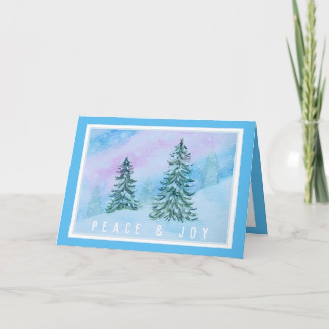 Carte Joyeux Noël Arbres d'hiver Aquarelle (Devant)