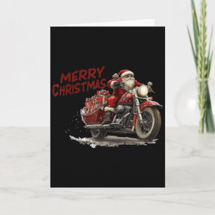 Carte Joyeux Noël au Père Noël chevauchant une moto vint