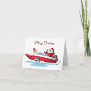Carte Joyeux Noël au Père Noël sur le bateau avec un chi