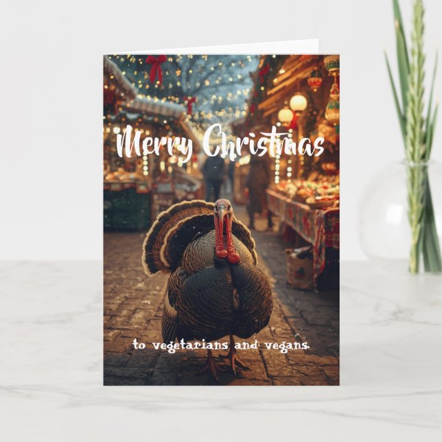 Carte Joyeux Noël aux végétariens et végans. (Devant)