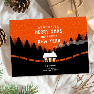 Carte Joyeux Noël avec forêt rouge