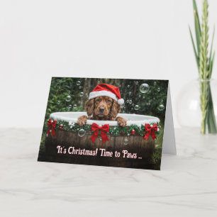 Carte Joyeux Noël avec un chiot Setter Irlandais