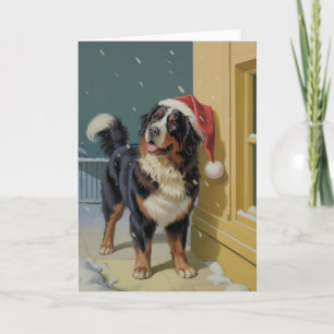 Carte Joyeux Noël Bernese Mountain Dog à Père Noël