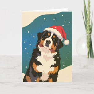 Carte Joyeux Noël Bernese Mountain Dog à Père Noël