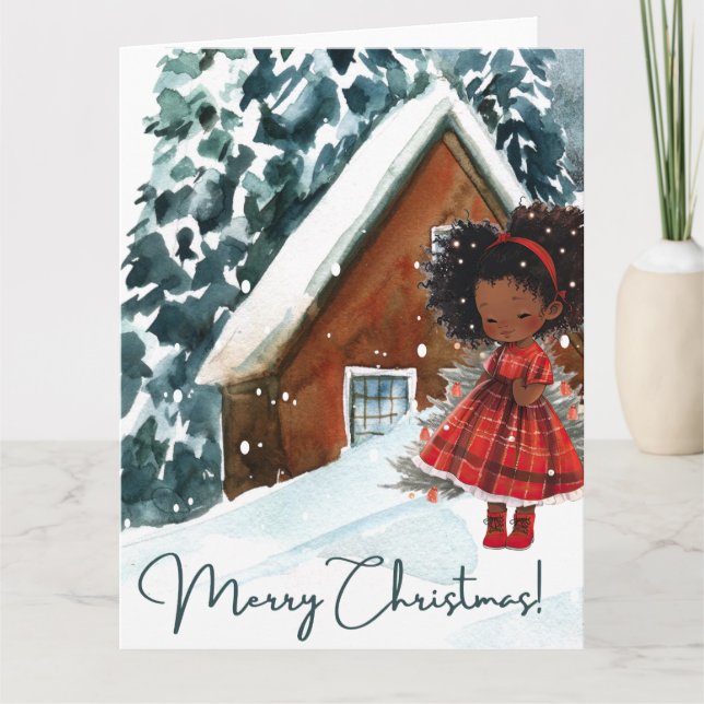 Carte Joyeux Noël Black Girl Melanin Girls Xmas Snow (Devant)