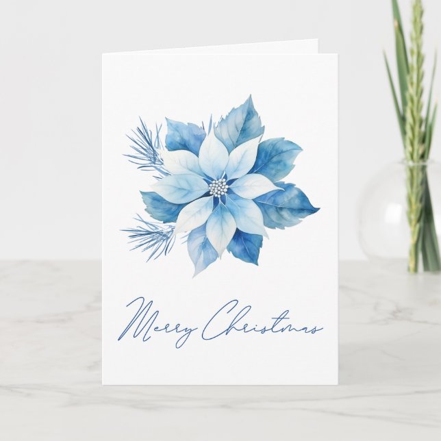 Carte Joyeux Noël bleu Poinsettia (Devant)
