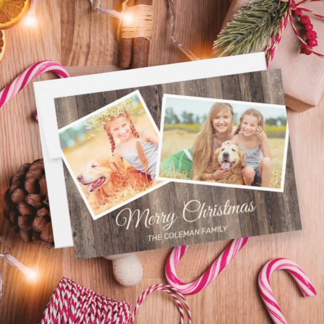 Carte Joyeux Noël Bois Rustique 2 Photo (Créateur téléchargé)