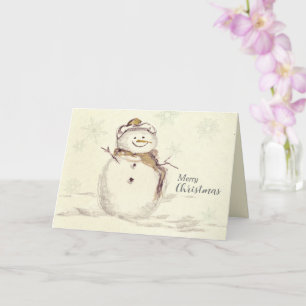 Carte Joyeux Noël Bonhomme de Neige Flocons Hiver