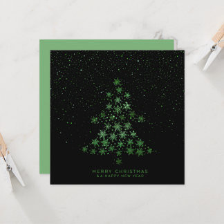 Carte Joyeux Noël Bonne Année Flocon de Neige Arbre