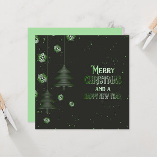 Carte Joyeux Noël Bonne Année Flocons de neige Arbres
