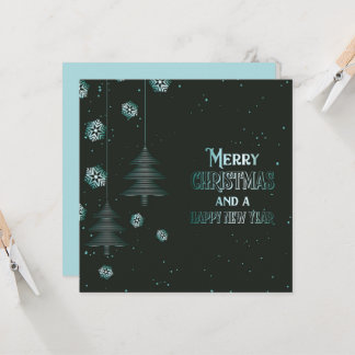 Carte Joyeux Noël Bonne Année Flocons de Neige Arbres