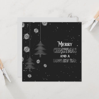 Carte Joyeux Noël Bonne Année Flocons de Neige Arbres