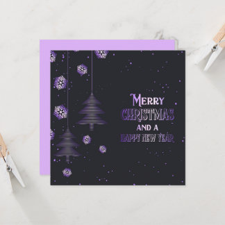 Carte Joyeux Noël Bonne Année Flocons de Neige Arbres
