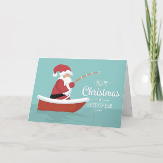Carte Joyeux Noël, Bonne Année - Père Noël Fishing