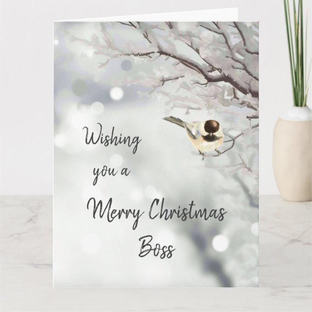 Carte Joyeux Noël Boss de nous tous Chickadee Bird (Devant)