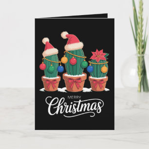 Carte Joyeux Noël Cactus Chapeau de Père Noël Poinsettia