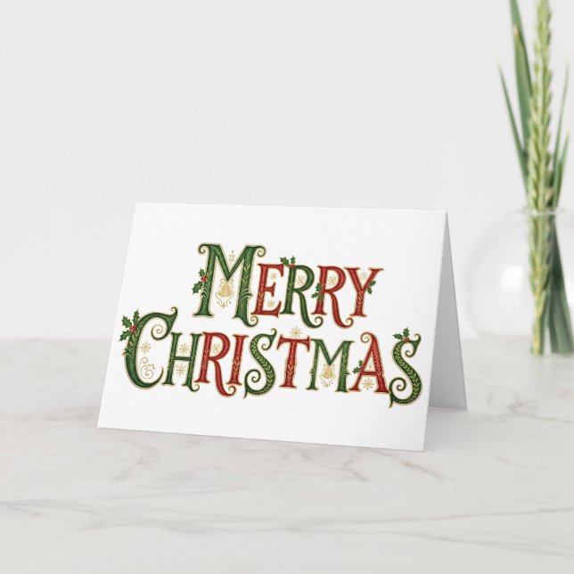 Carte Joyeux Noël calligraphié élégant vintage  (Devant)