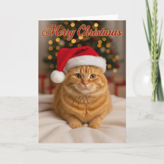 Carte Joyeux Noël – Chat roux près de l'arbre  