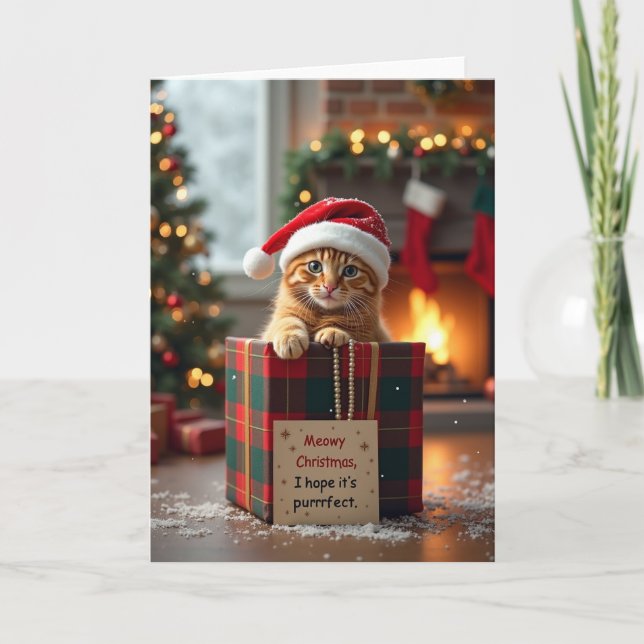 Carte Joyeux Noël chaton parfait (Devant)