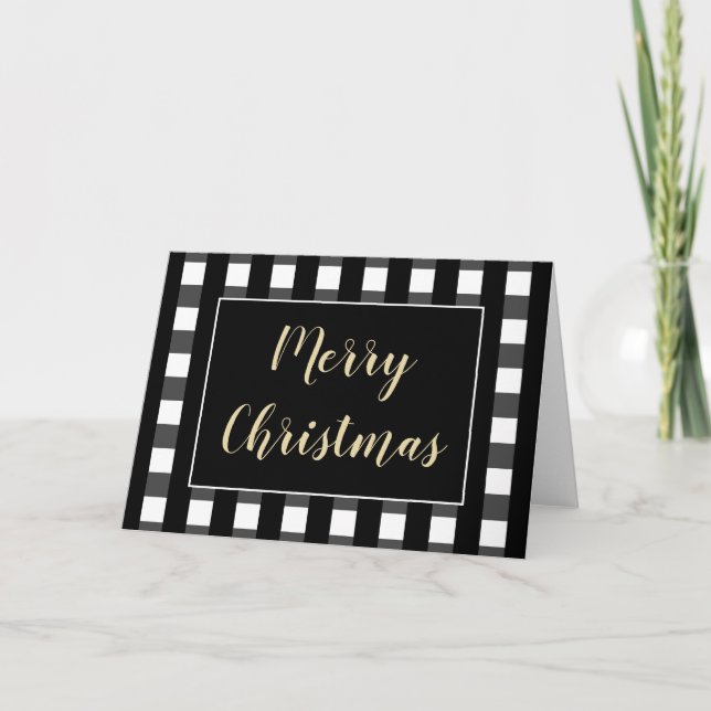 Carte Joyeux Noël Chic Plaid Noir et Blanc (Devant)