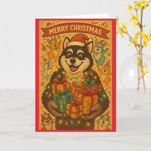 Carte Joyeux Noël Chien (Fleur jaune)