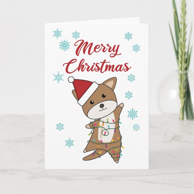 Carte Joyeux Noël Chien Neige Hiver Chiot Wauwau (Devant)