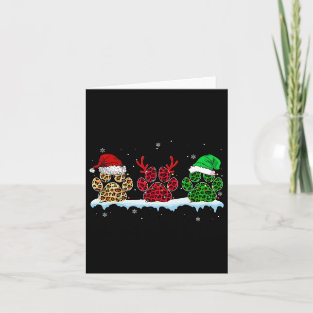 Carte Joyeux Noël Chien Paws Santa Hat Lights Leopard (Devant)