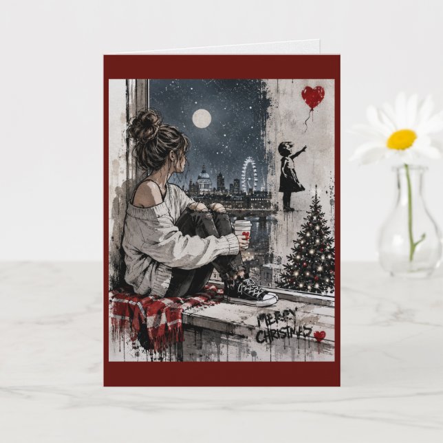 Carte Joyeux Noël Ciel de Londres Nuit (Petite plante)