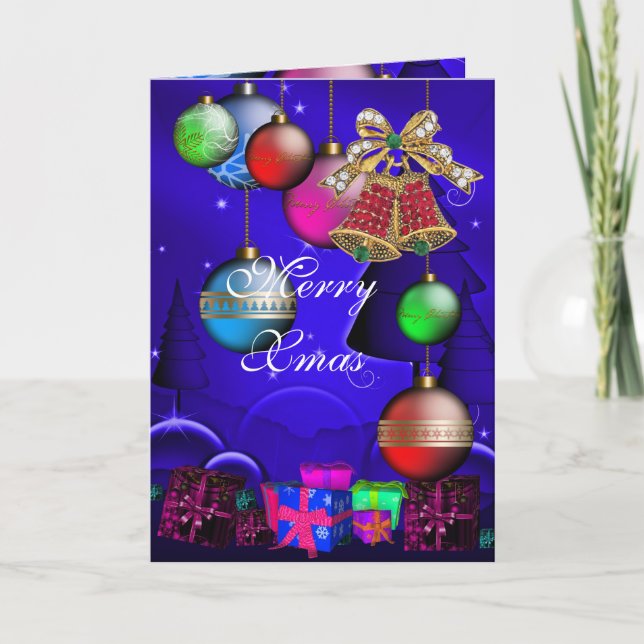 Carte Joyeux Noël Cloches de Noël Boules (Devant)